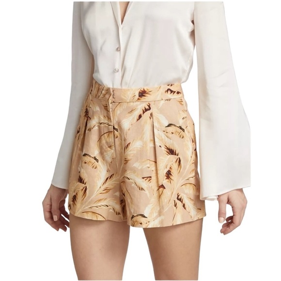 NWOT L'Agence Vittoria Palm Leaf Print Pleated Linen Blend Shorts - Picture 1 of 11